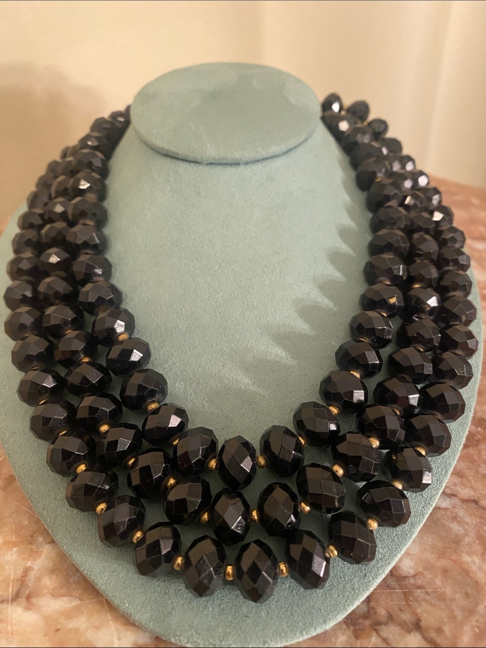 Amrita Singh Multi-Strand Black Faceted Bead Necklace -NWT gold tone s